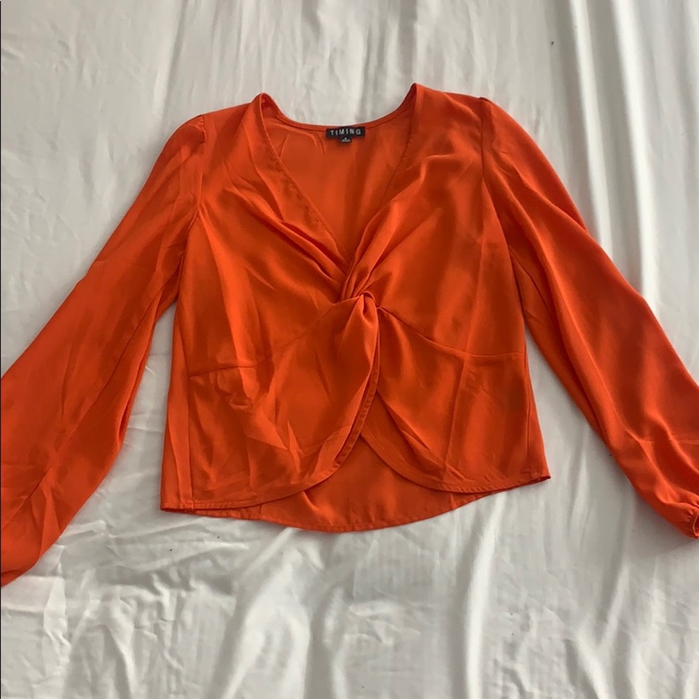 Orange Knotted Long Sleeve Top